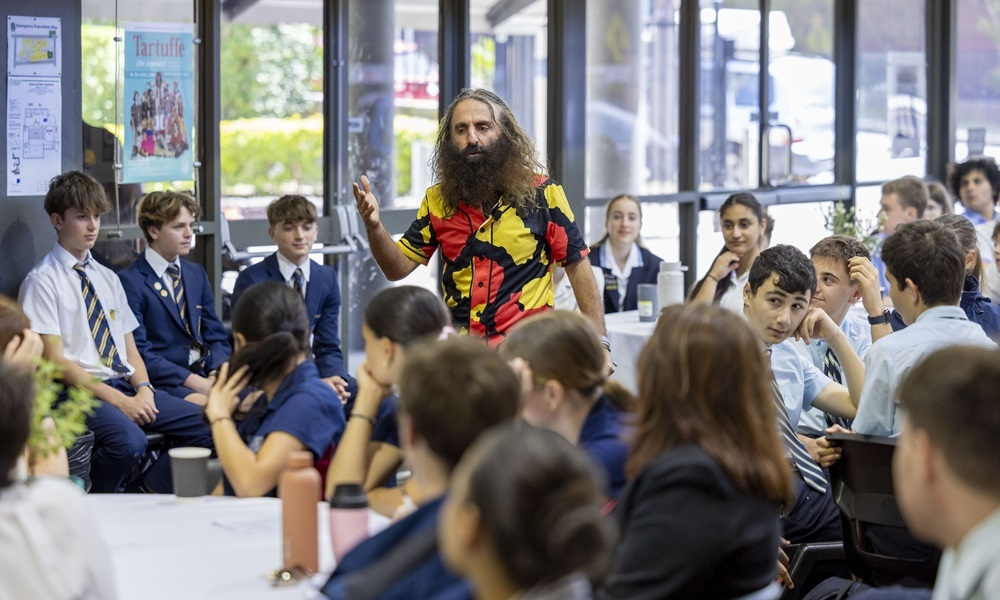 Costa Georgiadis and MP Allegra Spender encourage Waverley College students to speak up on climate change