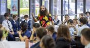 Costa Georgiadis and MP Allegra Spender encourage Waverley College students to speak up on climate change