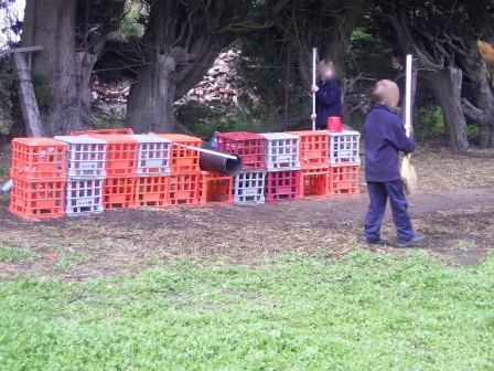 Building with milk crates.